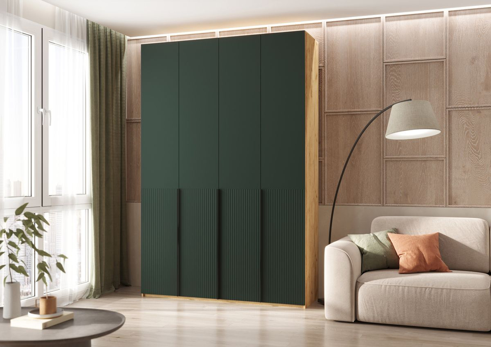 Шкаф для одежды распашной с полками и штангой 3 створки Браш Вайт/Дуб Крафт 120х 51х 240 см