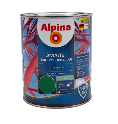 ГРУНТ-ЭМАЛЬ АЛКИД ALPINA ЭМАЛЬ ПО РЖАВЧИНЕ ШЕЛК-МАТ RAL 6005 750 МЛ/ 900ГР
