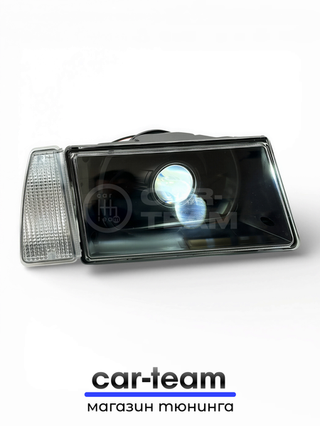 Фары на ВАЗ 2108, 2109, 21099 передние с Bi LED модулями 3.0 дюйма, черная маска, белые поворотники (под ключ)