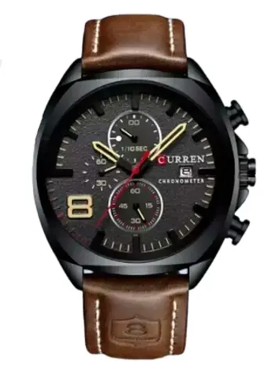 Часы наручные кварцевые CURREN на кожаном ремешке, черный/коричневый W8490-01