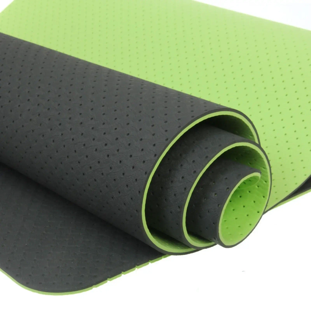 Коврик для йоги 6 мм 183х61 см «Sports time» перфорированный (ТРЕ), салатовый/серый