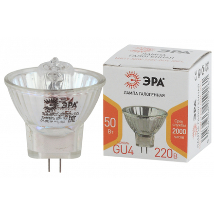 Лампочка галогенная ЭРА GU4-MR11-50W-220V-30CL GU4 50Вт софит теплый белый свет