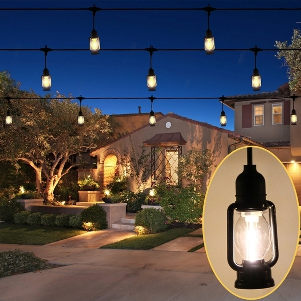 Гирлянда для улицы «Фонарики» 5 м 10 ламп LED (11.5*5.5 см) черн.пров, 1 реж.,IP-54 (220 V), Теплый белый (возможность соединения)