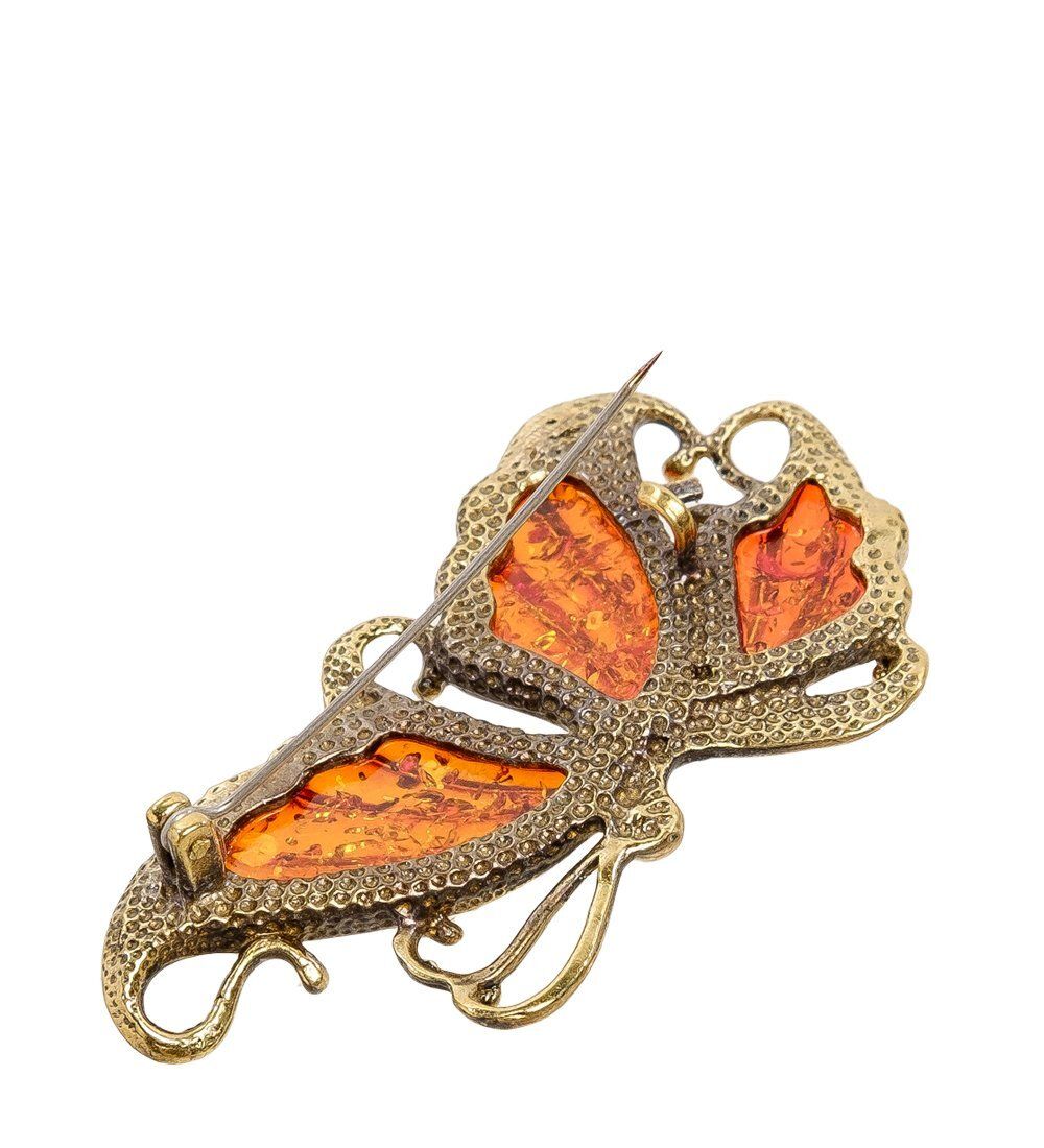 AM-2081 Брошь «Бабочка» (латунь, янтарь)