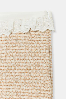 ZARA БРЮКИ ИЗ РЕЛЬЕФНОЙ ТКАНИ С ВОЛАНАМИ, ЭКРЮ/КОРИЧНЕВЫЙ