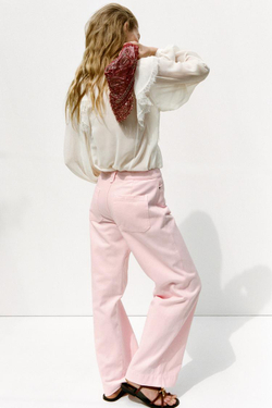 ZARA ДЖИНСЫ Z1975 WIDE LEG С ВЫСОКОЙ ПОСАДКОЙ, РОЗОВЫЙ