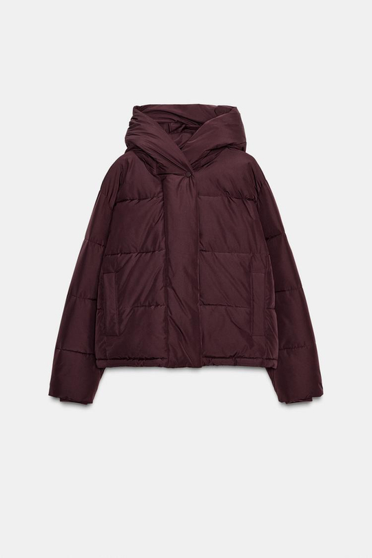 ZARA КОРОТКИЙ АНОРАК С КАПЮШОНОМ WATER REPELLENT WINDPROOF, БУРГУНДИ