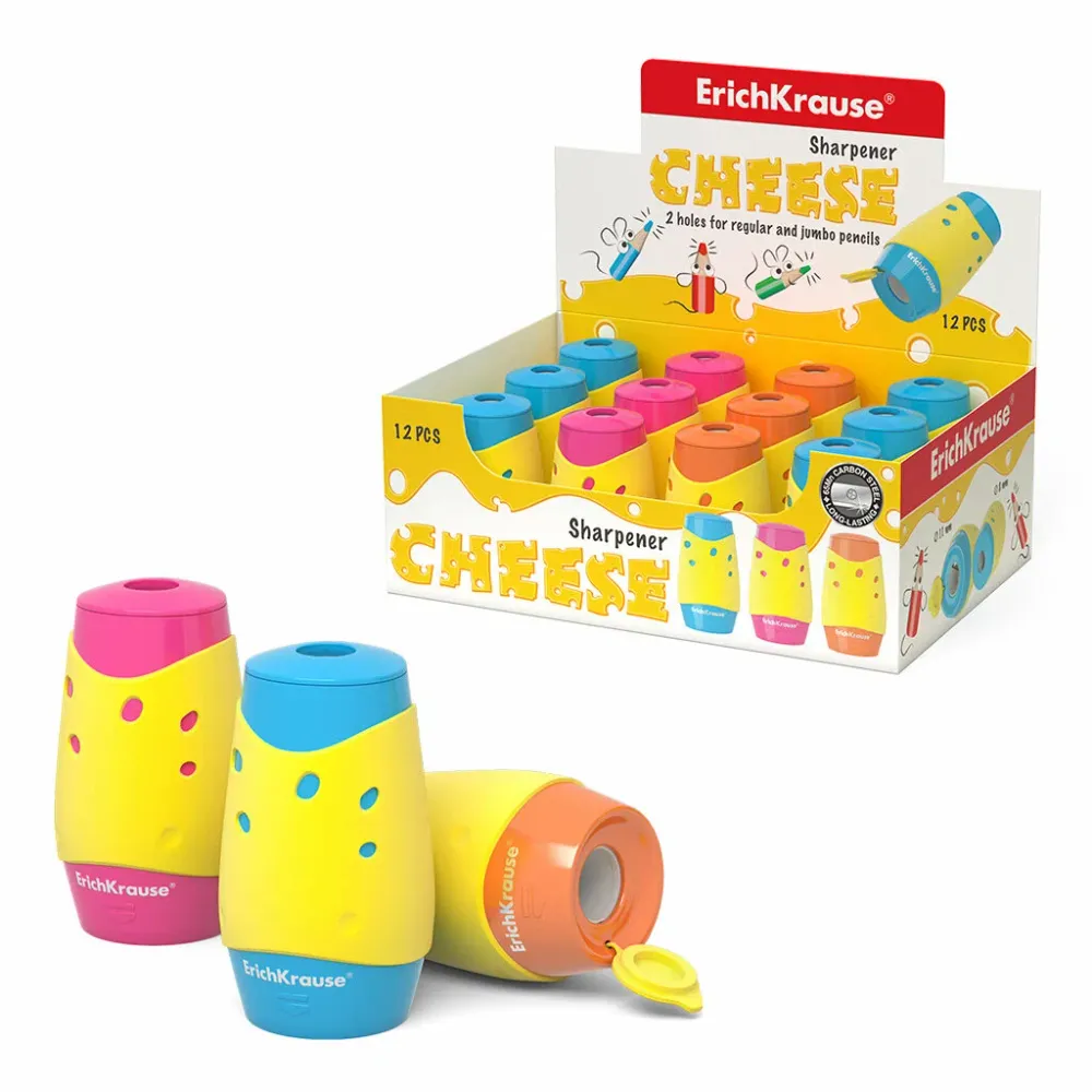 Точилка ERICHKRAUSE cheese пластиковая двойная с контейнером