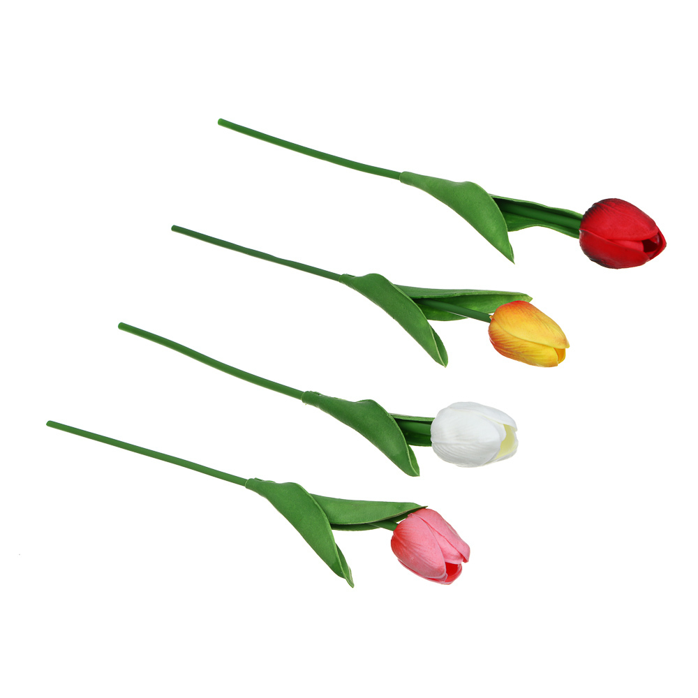 LADECOR Цветок искусственный тюльпан, 32 см, PU, пластик, железная проволока, 4 цвета