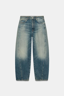 ZARA ДЖИНСЫ TRF BAGGY BALLOON СО СРЕДНЕЙ ПОСАДКОЙ, ЛИНЯЛЫЙ СИНИЙ