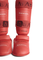 Защита голени и стопы для каратэ ARAWAZA красная (одобрено для соревнований)