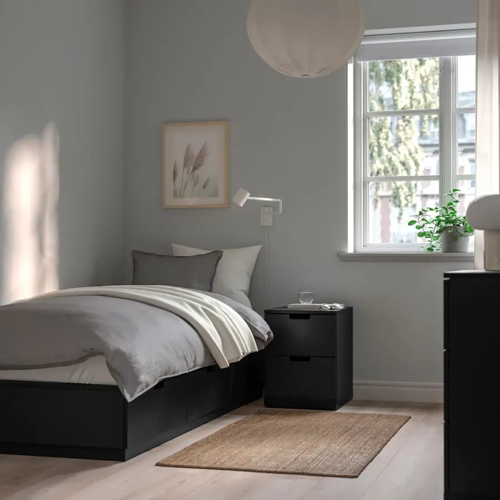 Каркас кровати с местом для хранения и матрасом - IKEA NORDLI, 200х90 см, матрас жесткий, черный, НОРДЛИ ИКЕА
