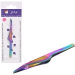 Пинцет для бровей из нержавеющей стали на блистере «Bon Kapriz», скошеный, цвет хамелион, 9,5см