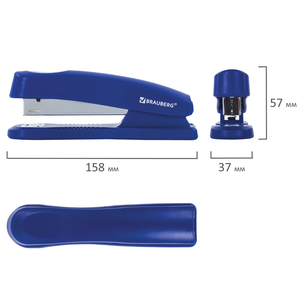 Степлер №24/6 26/6 BRAUBERG "Standard+" до 30 листов полнозагрузочный синий (2 штуки в упаковке)