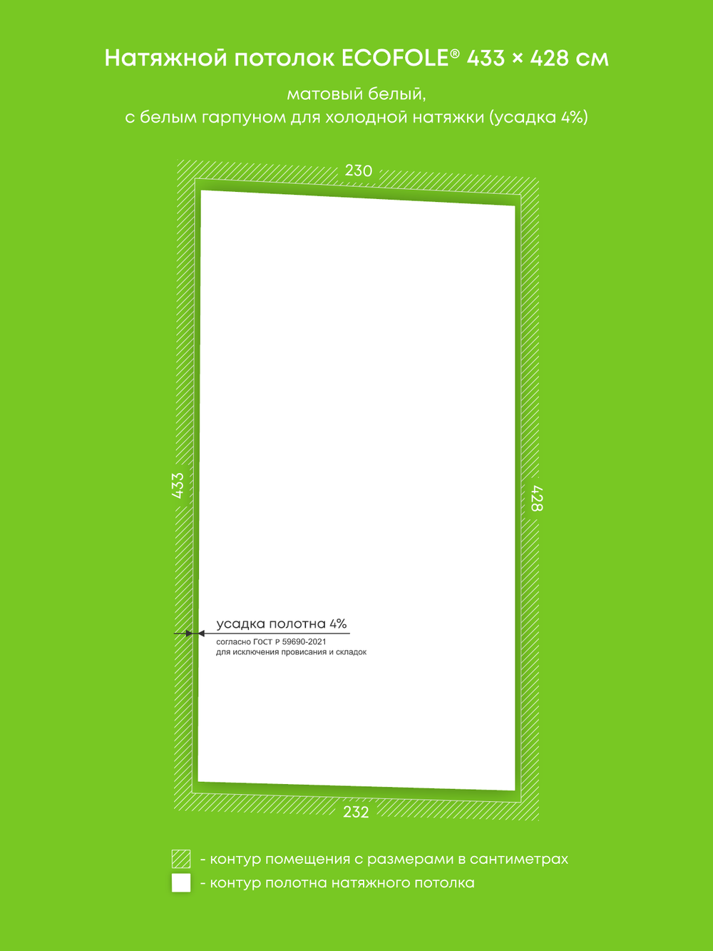 Матовый натяжной потолок 9.9 м2