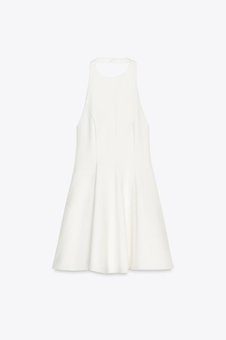 ZARA КОРОТКОЕ ПЛАТЬЕ С ГОРЛОВИНОЙ ХАЛТЕР И ЮБКОЙ ГОДЕ, БЕЛЫЙ