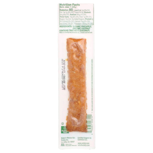 Solely, Fruit Jerky, органический ананас с кокосом, 23 г (0,8 унции)