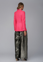 Женский розовый однобортный кожаный жакет