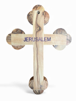 Крест распятие Иерусалимский из оливы с перламутром, 4 вставки, высота 14 см