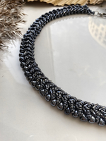 Колье из бисера "Змейка" ручной работы, цвет - Гематит