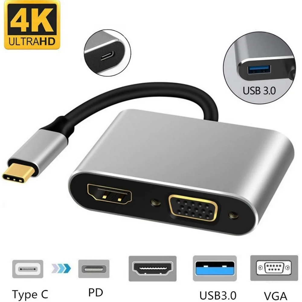 USB-C концентратор 4-в-1 VGA/HDMI/USB3.0/PDcharging Universal