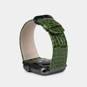 Ремешок для Apple Watch 44/45/46 mm из кожи аллигатора, цвета зеленый лак