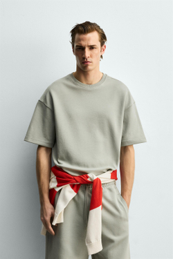 ZARA ТОЛСТОВКА RELAXED FIT ИЗ ИНТЕРЛОКА, ЛИНЯЛЫЙ ЗЕЛЕНЫЙ
