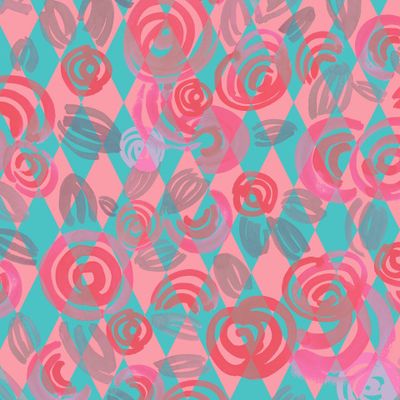 Цветочный розово-бирюзовый аргайл