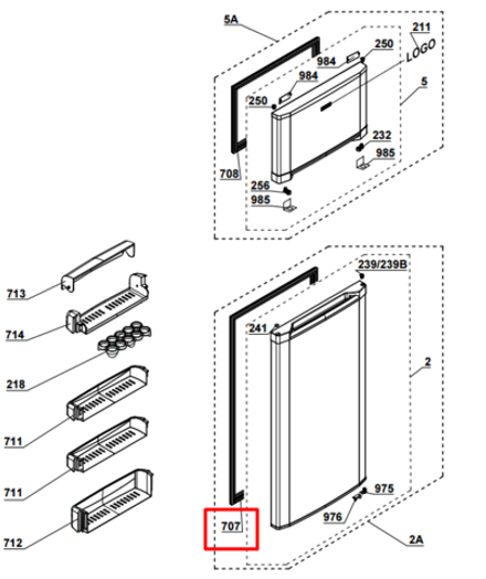 Уплотнитель двери холодильной камеры для холодильника Beko (Беко) - 4546860200, 4546863000