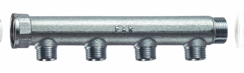 Коллектор 1 1/4" (ВР-НР) с 4 отв. 3/4" НР (межосев. 50 мм), плоск.упл.