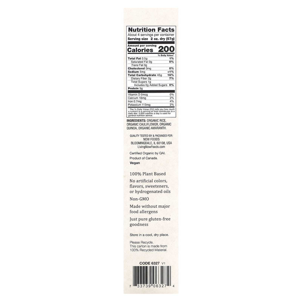 NOW Foods, органические бобы, мультизерновой продукт и цветной капустой, без глютена, 227 г (8 унций)