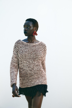 ZARA КОМБИНИРОВАННЫЙ СВИТЕР, БЕЛЫЙ/ГРАНАТОВЫЙ