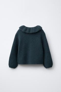 ZARA КАРДИГАН С КРУГЛЫМ ВОРОТНИКОМ, УТИНО-СИНИЙ