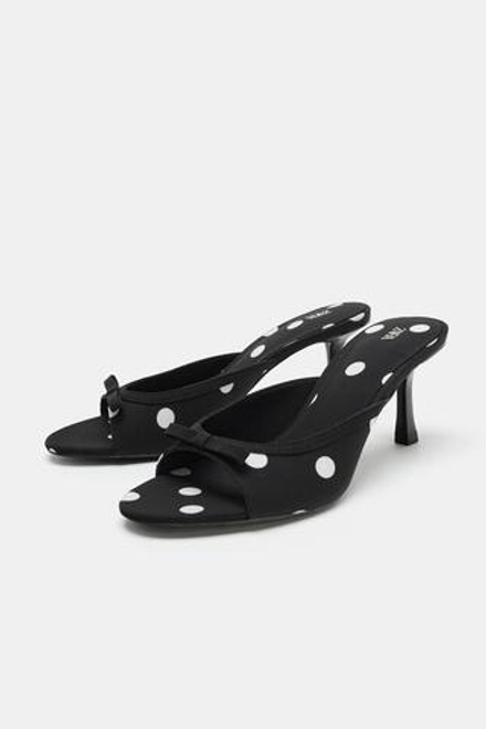 ZARA БОСОНОЖКИ С ПРИНТОМ И БАНТОМ, ЧЕРНЫЙ
