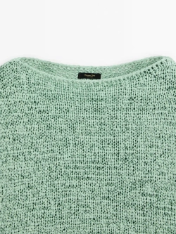 Massimo Dutti Свитер с вырезом-лодочкой, зеленый