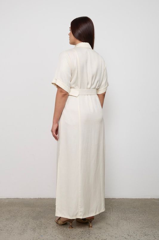 Платье-рубашка из премиального льна с вышивкой, молочный