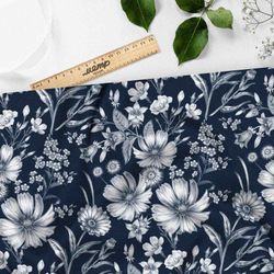 Ткань барби монохромные цветы на синем