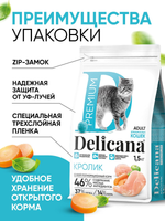 Сухой полнорационный корм для взрослых кошек с кроликом DELICANA 1,5кг