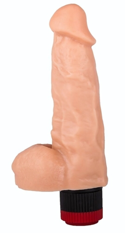 Гелевый вибромассажёр с мошонкой - 17,8 см. (Цвет: телесный)