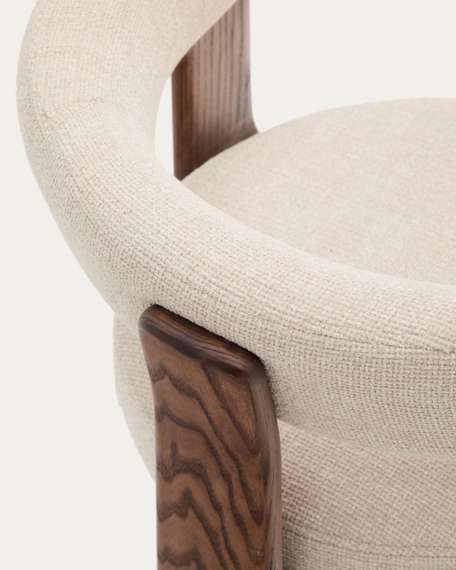Стул Granite на 3 ножках из бежевого шенилла и массива ясеня в отделке орех