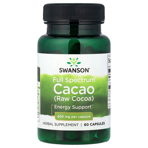 Swanson, Какао Full Spectrum (необработанное какао), 400 мг, 60 капсул