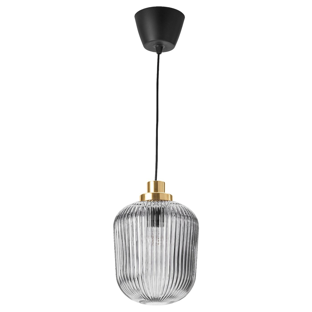 IKEA SOLKLINT  (ИКЕА СОЛКЛИНТ)  -  Подвесной светильник, латунь/серое прозрачное стекло, 22 см
