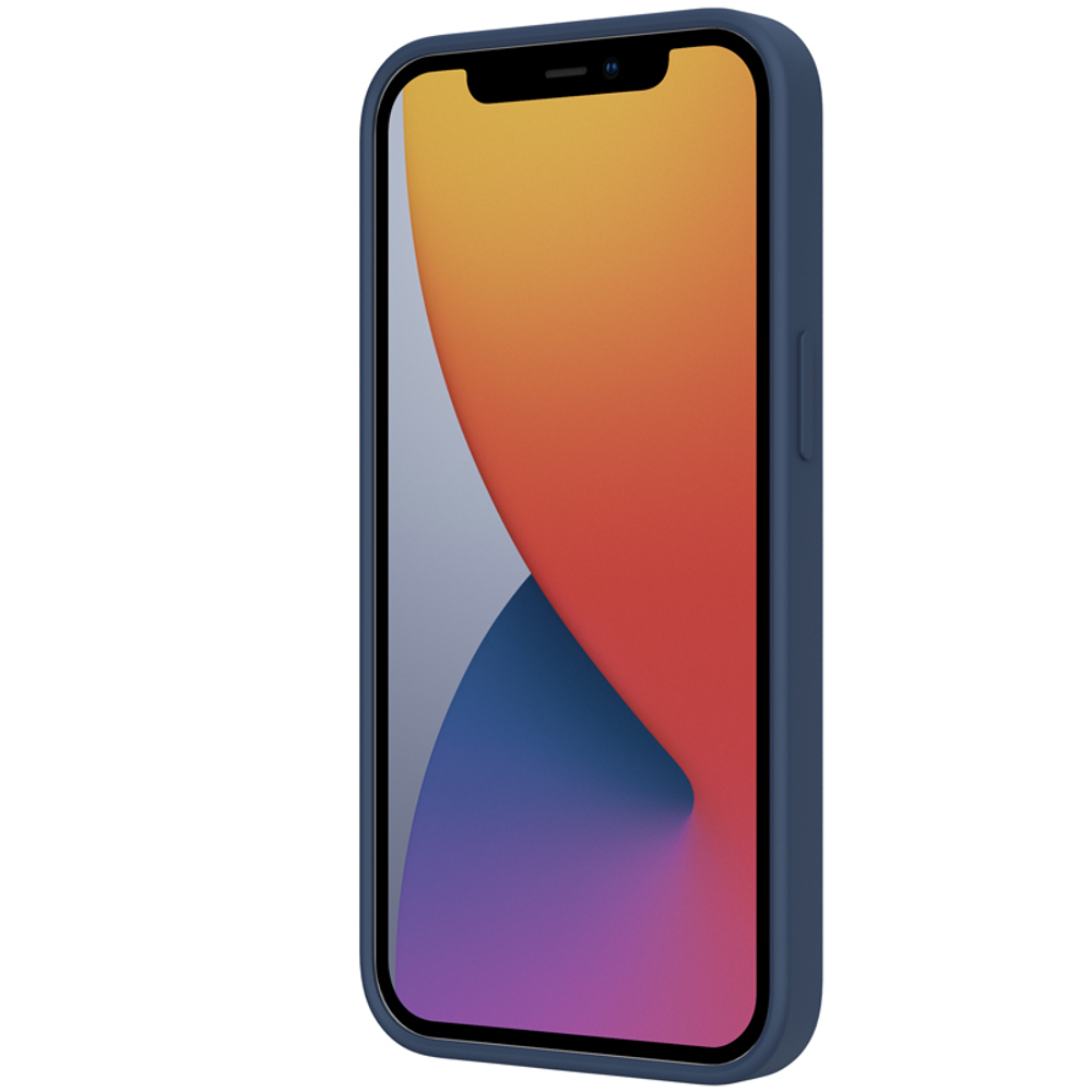 Чехол от Nillkin синего цвета для iPhone 13 Pro Max, с шелковистым покрытием серия CamShield Silky Magnetic Silicone, c поддержкой беспроводной зарядки MagSafe