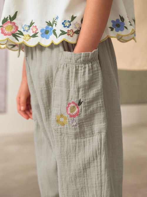 Топ с вышивкой и брюки в комплекте для девочки Next AB1-570, Молочный, Хаки