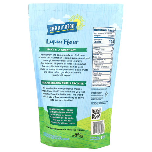 Carrington Farms, Люпиновая мука, 453,5 г (16 унций)
