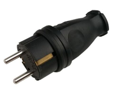 Вилка прямая с з/к каучук 16А IP44 черная 9210 IN HOME