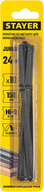 STAYER Junior, 150 мм, 24 TPI, 10 шт, универсальное полотно для мини-ножовки (1565-S10)
