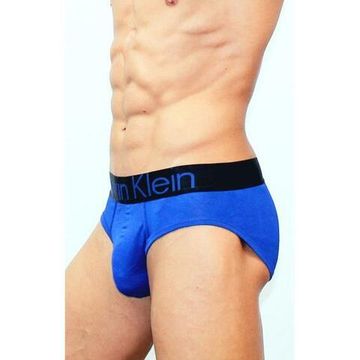 Мужские трусы брифы синие с черной резинкой Calvin Klein Black Waistband (Модал)
