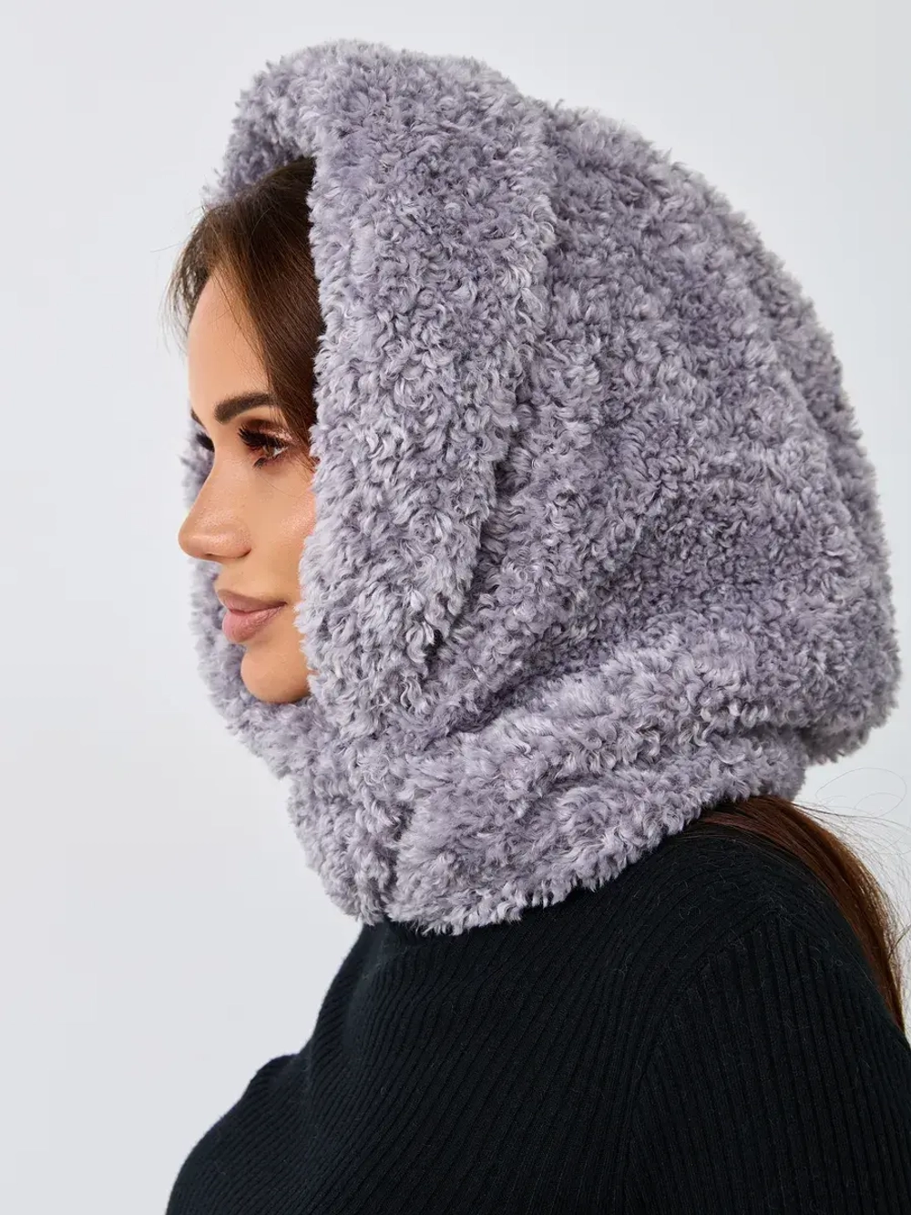 Капор зимний вязаный капюшон на флисе