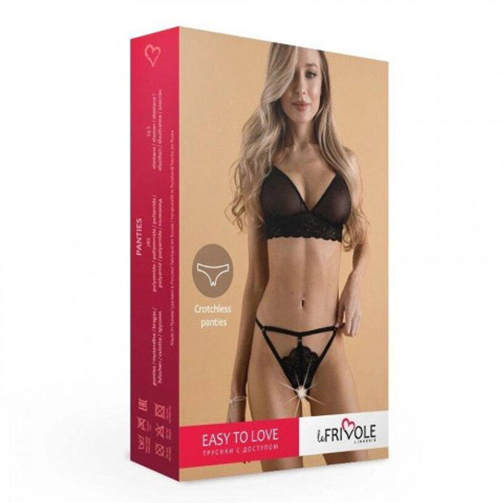 Трусики с доступом из кружева и стреп-лент Easy to love, S/M, 42-44
